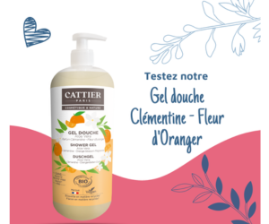 un gel douche clémentine-fleur d'oranger Cattier
