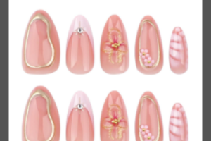 faux ongles adhésifs avec fleurs et perles 3D Yamobi